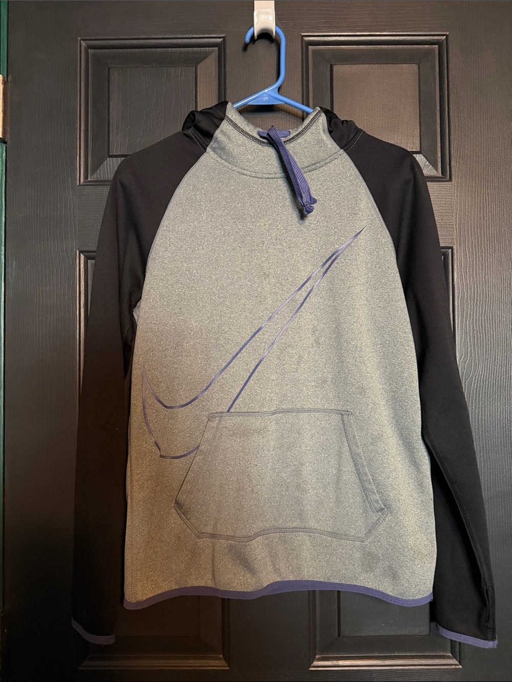 Nike Gray and Black Pullover Hoodie with Purple Swoosh